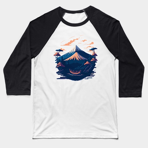 Serene Mount Fuji Sunset Peaceful River Scenery Baseball T-Shirt by star trek fanart and more